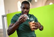 10 July 2025; Athlete Toluwabori Akinola, from Balbriggan in Dublin, representing University College Dublin and Ireland, during the Team Ireland 2025 World University Games Announcement at Technological University Dublin, Grangegorman in Dublin. Photo by Seb Daly/Sportsfile