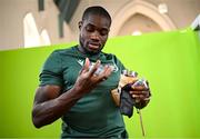 10 July 2025; Athlete Toluwabori Akinola, from Balbriggan in Dublin, representing University College Dublin and Ireland, during the Team Ireland 2025 World University Games Announcement at Technological University Dublin, Grangegorman in Dublin. Photo by Seb Daly/Sportsfile