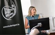 10 July 2025; Team Ireland head of delegation Niamh O'Callaghan speaking during the Team Ireland 2025 World University Games Announcement at Technological University Dublin, Grangegorman in Dublin. Photo by Seb Daly/Sportsfile