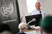 10 July 2025; Student Sport Ireland chair person Morgan Buckley speaking during the Team Ireland 2025 World University Games Announcement at Technological University Dublin, Grangegorman in Dublin. Photo by Seb Daly/Sportsfile