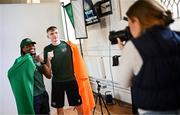 10 July 2025; Taekwando athletes Leroy Nsilu Dilandu, from Citywest in Dublin, representing Technological University Dublin and Ireland, left, and Ryan Doyle, from Baleycullen in Dublin, representing Technological University Dublin and Ireland, during the Team Ireland 2025 World University Games Announcement at Technological University Dublin, Grangegorman in Dublin. Photo by Seb Daly/Sportsfile