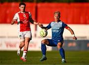 10 July 2025; Klaudijus Upstas of FC Hegelmann in action against Simon Power of St Patrick's Athletic during the UEFA Conference League First Qualifying Round first leg match between St Patrick's Athletic and FC Hegelmann at Richmond Park in Dublin. Photo by Ben McShane/Sportsfile
