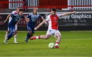 10 July 2025; Aidan Keena of St Patrick's Athletic shoots to score his side's first goal, a penalty, during the UEFA Conference League First Qualifying Round first leg match between St Patrick's Athletic and FC Hegelmann at Richmond Park in Dublin. Photo by Ben McShane/Sportsfile
