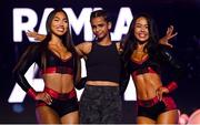 10 July 2025; Ramla Ali, centre, during weigh-ins, held at The Theater at Madison Square Garden in New York, USA, ahead of her super bantamweight bout with Lila Furtado on July 11th at Madison Square Garden in New York. Photo by Stephen McCarthy/Sportsfile