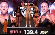 10 July 2025; Jessica Camara during weigh-ins, held at The Theater at Madison Square Garden in New York, USA, ahead of her WBC interim super lightweight championship fight with Chantelle Cameron on July 11th at Madison Square Garden in New York. Photo by Stephen McCarthy/Sportsfile