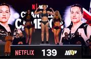 10 July 2025; Chantelle Cameron during weigh-ins, held at The Theater at Madison Square Garden in New York, USA, ahead of her WBC interim super lightweight championship fight with Jessica Camara on July 11th at Madison Square Garden in New York. Photo by Stephen McCarthy/Sportsfile
