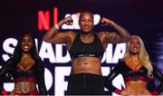 10 July 2025; Shadasia Green during weigh-ins, held at The Theater at Madison Square Garden in New York, USA, ahead of her IBF and WBO super middleweight championship fight with Savannah Marshall on July 11th at Madison Square Garden in New York. Photo by Stephen McCarthy/Sportsfile