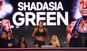 10 July 2025; Shadasia Green during weigh-ins, held at The Theater at Madison Square Garden in New York, USA, ahead of her IBF and WBO super middleweight championship fight with Savannah Marshall on July 11th at Madison Square Garden in New York. Photo by Stephen McCarthy/Sportsfile
