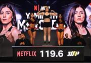 10 July 2025; Yamileth Mercado during weigh-ins, held at The Theater at Madison Square Garden in New York, USA, ahead of her IBF, WBC and WBO super bantamweight unification fight with Ellie Scotney on July 11th at Madison Square Garden in New York. Photo by Stephen McCarthy/Sportsfile