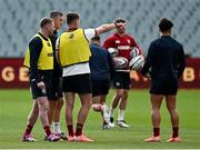11 July 2025; Assistant coach Jonathan Sexton, second from left, with out-halves Finn Russell, Owen Farrell and Marcus Smith  during a British & Irish Lions captain's run at Adelaide Oval in Adelaide, Australia. Photo by Brendan Moran/Sportsfile