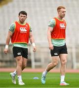 11 July 2025; Ciaran Frawley, right, and Calvin Nash during an Ireland rugby captain's run at Estádio Nacional do Jamor in Lisbon, Portugal. Photo by David Fitzgerald/Sportsfile