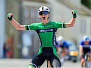 11 July 2025; Toby Sweetman of Cycling Ireland winning Stage 4 of 2025 Junior Tour of Ireland from Ennis to Kilfenora. Photo by Stephen McMahon/Sportsfile