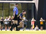 11 July 2025; Ian Kavanagh of New York gets past referee Diarmuid Boylan during the GAA Football All-Ireland Junior Championship semi-final match between New York and Warwickshire at the GAA National Centre of Excellence in Abbotstown, Dublin. Photo by Piaras Ó Mídheach/Sportsfile