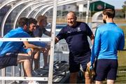 11 July 2025; Waterford head coach John Coleman greets his players before the SSE Airtricity Men's Premier Division match between Waterford and Cork City at the Regional Sports Centre in Waterford. Photo by Michael P Ryan/Sportsfile