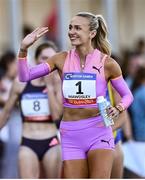 11 July 2025; Sharlene Mawdsley of Ireland before the Women's 400m final during the 2025 Morton Games at Morton Stadium in Santry, Dublin. Photo by Ramsey Cardy/Sportsfile