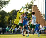 11 July 2025; Cork City goalkeeper David Odumosu claims a high ball during the SSE Airtricity Men's Premier Division match between Waterford and Cork City at the Regional Sports Centre in Waterford. Photo by Michael P Ryan/Sportsfile