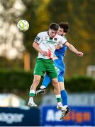 11 July 2025; Cathal O'Sullivan of Cork City in action against Ryan Burke of Waterford during the SSE Airtricity Men's Premier Division match between Waterford and Cork City at the Regional Sports Centre in Waterford. Photo by Michael P Ryan/Sportsfile