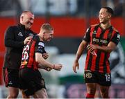 11 July 2025; Bohemians manager Alan Reynolds celebrates with his players after the SSE Airtricity Men's Premier Division match between Bohemians and Galway United at Dalymount Park in Dublin. Photo by Thomas Flinkow/Sportsfile