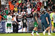11 July 2025; A Cork City supporter shows his frustration in the direction of the Cork City players and management after the SSE Airtricity Men's Premier Division match between Waterford and Cork City at the Regional Sports Centre in Waterford. Photo by Michael P Ryan/Sportsfile