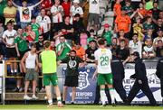 11 July 2025; A Cork City supporter shows his frustration in the direction of the Cork City players and management after the SSE Airtricity Men's Premier Division match between Waterford and Cork City at the Regional Sports Centre in Waterford. Photo by Michael P Ryan/Sportsfile