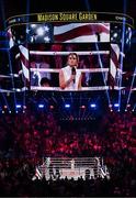 11 July 2025; American singer-songwriter and actress JoJo performs the national anthem before the undisputed super lightweight championship fight between Katie Taylor and Amanda Serrano at Madison Square Garden in New York, USA. Photo by Stephen McCarthy/Sportsfile
