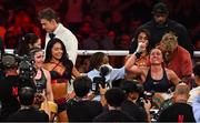 11 July 2025; Ellie Scotney, right, is declared the winner by unanimous decision against Yamileth Mercado during their IBF, WBC and WBO super bantamweight unification fight at Madison Square Garden in New York, USA. Photo by Stephen McCarthy/Sportsfile