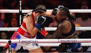 11 July 2025; Savannah Marshall, left, and Shadasia Green during their IBF and WBO super middleweight championship fight at Madison Square Garden in New York, USA. Photo by Stephen McCarthy/Sportsfile