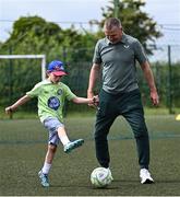 14 July 2025; Republic of Ireland U21's head coach Jim Crawford coaching Donnacha Allen at a MiWadi FAI Football Camp at Tullamore Town FC in Tullamore, Offaly. Photo by Piaras Ó Mídheach/Sportsfile