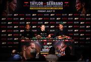 11 July 2025; Katie Taylor with her Matchroom Boxing promoter Eddie Hearn, right, and trainer Ross Enamait, left, during her post-fight press conference following her undisputed super lightweight championship fight victory over Amanda Serrano at Madison Square Garden in New York, USA. Photo by Stephen McCarthy/Sportsfile