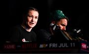 11 July 2025; Katie Taylor with her Matchroom Boxing promoter Eddie Hearn during her post-fight press conference following her undisputed super lightweight championship fight victory over Amanda Serrano at Madison Square Garden in New York, USA. Photo by Stephen McCarthy/Sportsfile