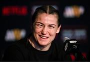 11 July 2025; Katie Taylor during her post-fight press conference following her undisputed super lightweight championship fight victory over Amanda Serrano at Madison Square Garden in New York, USA. Photo by Stephen McCarthy/Sportsfile