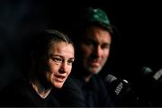 11 July 2025; Katie Taylor with Matchroom Boxing promoter Eddie Hearn during her post-fight press conference following her undisputed super lightweight championship fight victory over Amanda Serrano at Madison Square Garden in New York, USA. Photo by Stephen McCarthy/Sportsfile