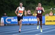 11 July 2025; Andrew Coscoran of Ireland, 4, and Cathal Doyle of Ireland, 1, compete in the Men's Morton Mile during the 2025 Morton Games at Morton Stadium in Santry, Dublin. Photo by Ramsey Cardy/Sportsfile