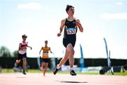 12 July 2025;  Harry Mc Ilwaine of Letterkenny A.C., Donegal, after winning the Boys U17 200m during day three of the Juvenile Track and Field Championships at Tullamore Harriers Athletics Club in Tullamore, Offaly. Photo by Ben McShane/Sportsfile