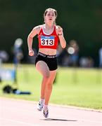 12 July 2025; Éanna Iseult Ní Huigín of Dooneen A.C., Limerick, competes in the Girls U18 200m during day three of the Juvenile Track and Field Championships at Tullamore Harriers Athletics Club in Tullamore, Offaly. Photo by Ben McShane/Sportsfile