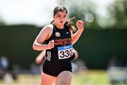 12 July 2025; Roisin Daly of Farranfore Maine Valley A.C., Kerry, competes in the Girls U18 200m during day three of the Juvenile Track and Field Championships at Tullamore Harriers Athletics Club in Tullamore, Offaly. Photo by Ben McShane/Sportsfile