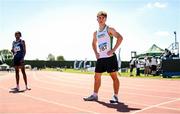 12 July 2025; Cian Brady of Craughwell A.C., Galway, after competing in the Boys U18 200m  during day three of the Juvenile Track and Field Championships at Tullamore Harriers Athletics Club in Tullamore, Offaly. Photo by Ben McShane/Sportsfile