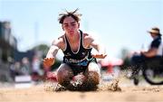 12 July 2025; Dylan Brennan of Clongriffin A.C., Dublin, competes in the Boys U16 Long Jump during day three of the Juvenile Track and Field Championships at Tullamore Harriers Athletics Club in Tullamore, Offaly. Photo by Ben McShane/Sportsfile
