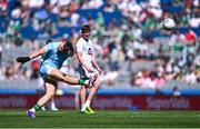 12 July 2025; Limerick goalkeeper Josh Ryan scores a two-pointer from a free during the Tailteann Cup final match between Kildare and Limerick at Croke Park in Dublin. Photo by Piaras Ó Mídheach/Sportsfile