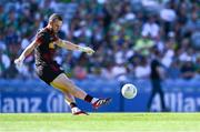12 July 2025; Tyrone goalkeeper Niall Morgan takes a kick-out during the GAA Football All-Ireland Senior Championship semi-final match between Kerry and Tyrone at Croke Park in Dublin. Photo by Piaras Ó Mídheach/Sportsfile