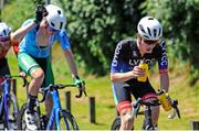 12 July 2025; Nathan Levitt of Lee Valley Youth CC Team leads during Stage 5 of 2025 Junior Tour of Ireland from Ennis to Killaloe. Photo by Stephen McMahon/Sportsfile