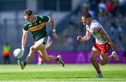 12 July 2025; Paudie Clifford of Kerry in action against Niall Devlin of Tyrone during the GAA Football All-Ireland Senior Championship semi-final match between Kerry and Tyrone at Croke Park in Dublin. Photo by Piaras Ó Mídheach/Sportsfile