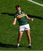 12 July 2025; David Clifford of Kerry celebrates after kicking a two-point score during the GAA Football All-Ireland Senior Championship semi-final match between Kerry and Tyrone at Croke Park in Dublin. Photo by Ramsey Cardy/Sportsfile