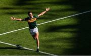12 July 2025; David Clifford of Kerry celebrates after scoring his side's first goal during the GAA Football All-Ireland Senior Championship semi-final match between Kerry and Tyrone at Croke Park in Dublin. Photo by Ramsey Cardy/Sportsfile