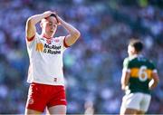 12 July 2025; Eoin McElholm of Tyrone reacts after a missed chance during the GAA Football All-Ireland Senior Championship semi-final match between Kerry and Tyrone at Croke Park in Dublin. Photo by Piaras Ó Mídheach/Sportsfile