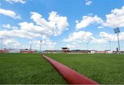 12 July 2025; A general view of The Showgrounds as members of the Sligo Fire Brigade water the pitch before the SSE Airtricity Men's Premier Division match between Sligo Rovers and Derry City at The Showgrounds in Sligo. Photo by Thomas Flinkow/Sportsfile