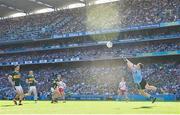 12 July 2025; Kerry goalkeeper Shane Ryan makes a save during the GAA Football All-Ireland Senior Championship semi-final match between Kerry and Tyrone at Croke Park in Dublin. Photo by Seb Daly/Sportsfile