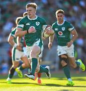 12 July 2025; Tommy O'Brien of Ireland on his way to scoring his side's fifth try during the International Rugby Test match between Portugal and Ireland at Estádio Nacional do Jamor in Lisbon, Portugal. Photo by David Fitzgerald/Sportsfile