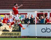 12 July 2025; Patrick McClean of Sligo Rovers celebrates after scoring his side's first goal during the SSE Airtricity Men's Premier Division match between Sligo Rovers and Derry City at The Showgrounds in Sligo. Photo by Thomas Flinkow/Sportsfile