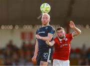 12 July 2025; Liam Boyce of Derry City in action against Patrick McClean of Sligo Rovers during the SSE Airtricity Men's Premier Division match between Sligo Rovers and Derry City at The Showgrounds in Sligo. Photo by Thomas Flinkow/Sportsfile